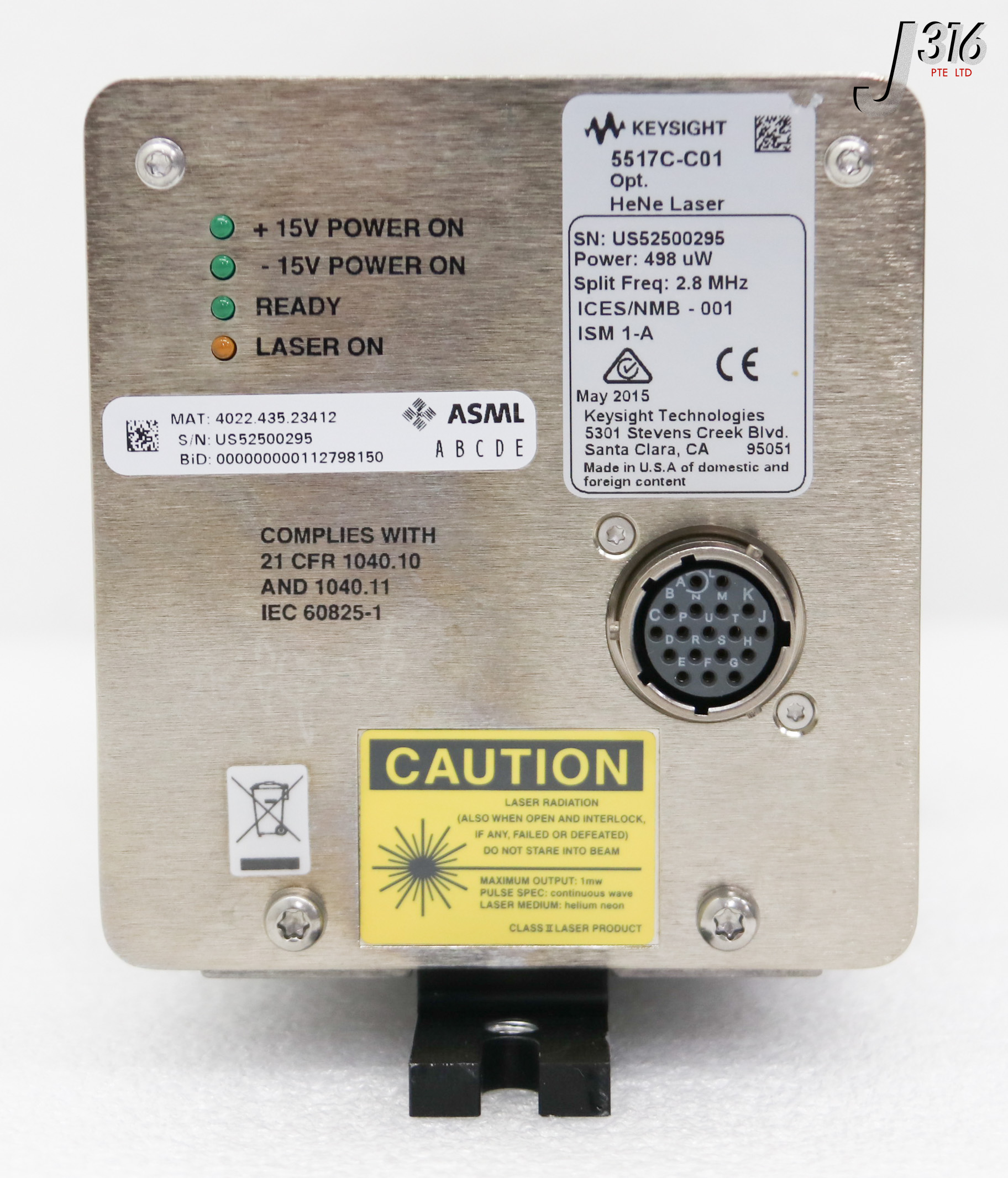 37212 KEYSIGHT LASER HEAD, HeNe, POWER: 498uW, FREQ: 2.8MHz 5517C